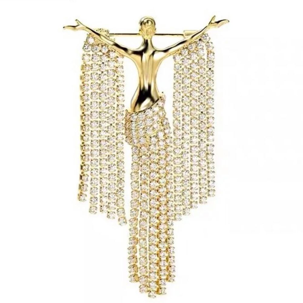 ‎RHINESTONE LADY FIGURE BROOCH WITH STREAMING RHINESTONES